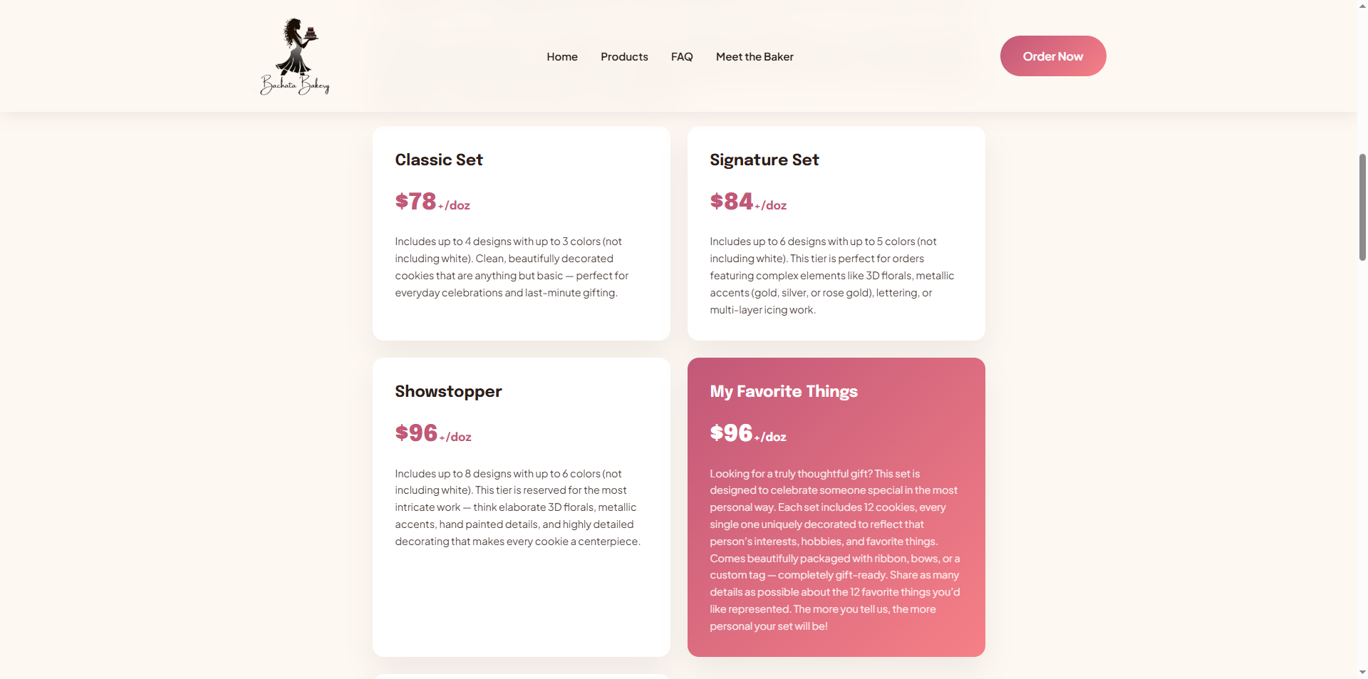 Bachata Bakery order page