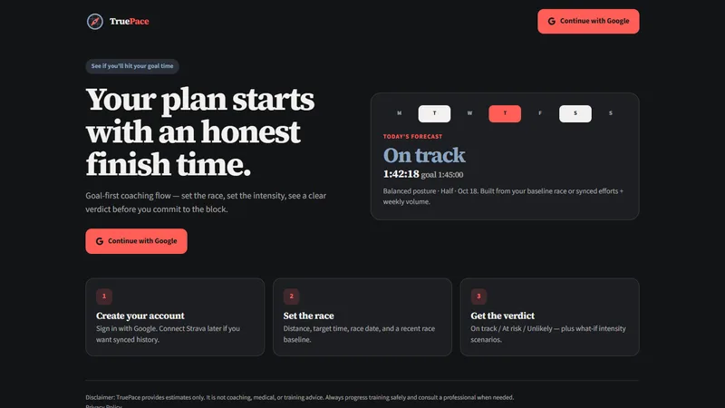 TruePace race goal forecaster landing page
